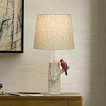 Настольная лампа с тканевым абажуром и основанием в виде птицы на дереве Simurq варинант исполнения - 2 | Loft Concept в Рязани