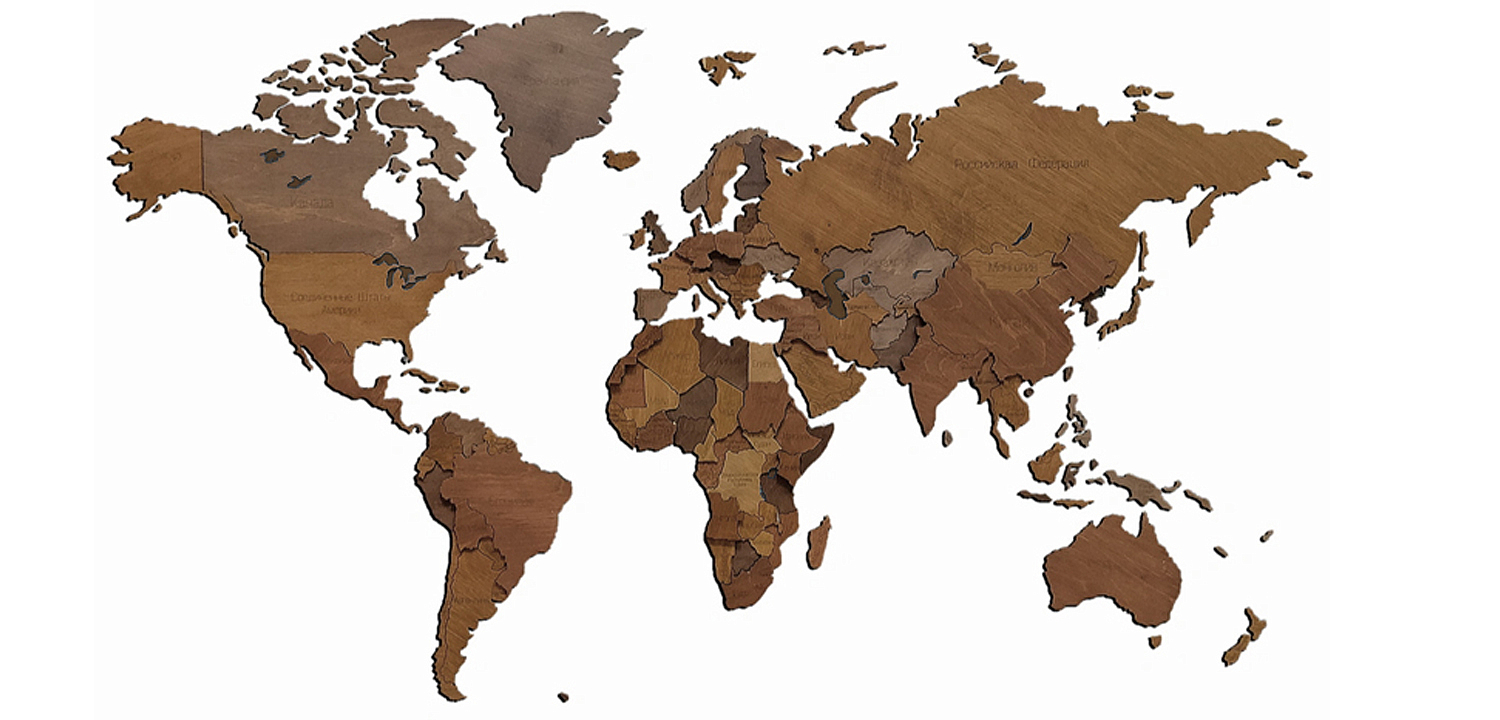 Аксессуар на стену Wooden World Map цвет орех Аксессуар на стену Wooden World Map цвет орех - Loft-Concept в Рязани