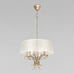 Люстра подвесная круглая с тканевым полупрозрачным абажуром и подвесками 6 ламп Gilded Elegance варинант исполнения - 2 | Loft Concept в Рязани