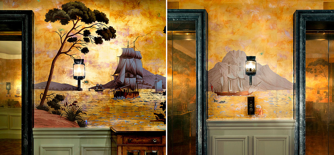 Обои ручная роспись Voyage of the Pacific Amarelo on Deep Rich Gold gilded paper with antiquing Обои ручная роспись Voyage of the Pacific Amarelo on Deep Rich Gold gilded paper with antiquing - Loft-Concept в Рязани