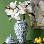 Ваза с крышкой и зелено-голубым рисунком на белом фоне 51 см Blue & White Ornament варинант исполнения - 4 | Loft Concept в Рязани