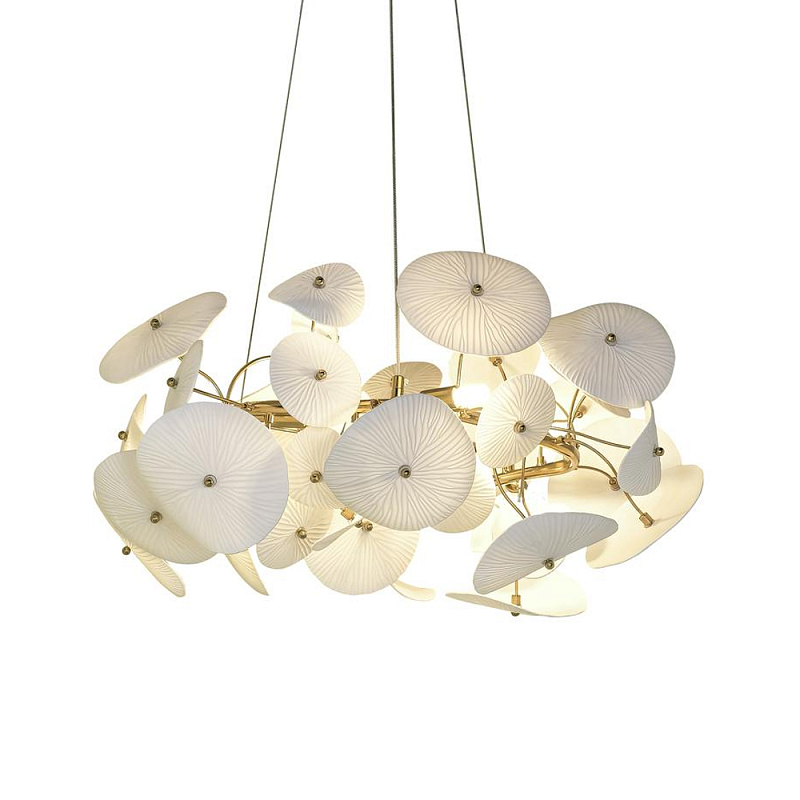 Люстра с белыми керамическими плафонами Chandelier Ceramic Shades Золотой Белый Люстра с белыми керамическими плафонами Chandelier Ceramic Shades Золотой Белый в Рязани | Loft Concept