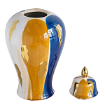 Ваза с крышкой и мазками синего и золого цвета на белом фоне Chinoiserie Ceramics варинант исполнения - 2 | Loft Concept в Рязани