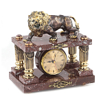 Часы настольные из креноида и бронзы с декором в виде льва Lion Stone Clock варинант исполнения - 2 | Loft Concept в Рязани