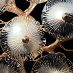 Потолочная люстра круглая ветвистыми бронзовыми элементами и стеклянными рифлеными дисками Textured Glass Chandelier варинант исполнения - 6 | Loft Concept в Рязани