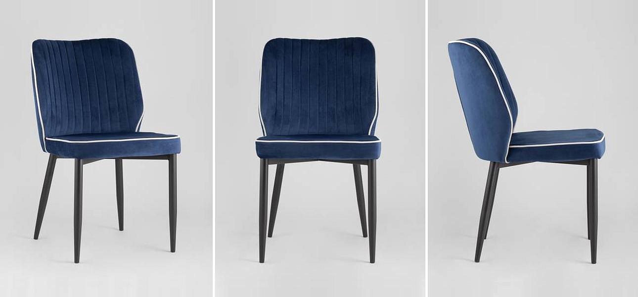 Стул Lawrence Chair Синий Велюр Белый кант Стул Lawrence Chair Синий Велюр Белый кант - Loft-Concept в Рязани