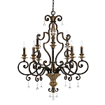 Люстра с подвесками из прозрачного стекла на кованом каркасе бронзового цвета в классическом стиле Quoizel варинант исполнения - 1 | Loft Concept в Рязани