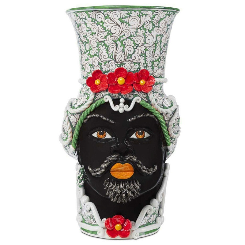 Ваза Vase Moro Man Giant Flower Green Red Черный Зеленый Красный Белый Ваза Vase Moro Man Giant Flower Green Red Черный Зеленый Красный Белый в Рязани | Loft Concept