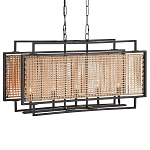 Люстра прямоугольной формы с чёрным каркасом и вставкой из плетеного материала Cage for Light варинант исполнения - 4 | Loft Concept в Рязани