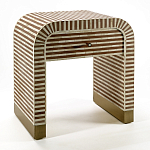 Тумбочка прикроватная с ящиком Tofino Stripes Bone Inlay Bedside Beige варинант исполнения - 2 | Loft Concept в Рязани