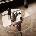 Дизайнерский круглый обеденный стол стеклянный с фигурным подстольем из цемента ARC Dining Table варинант исполнения - 3 | Loft Concept в Рязани