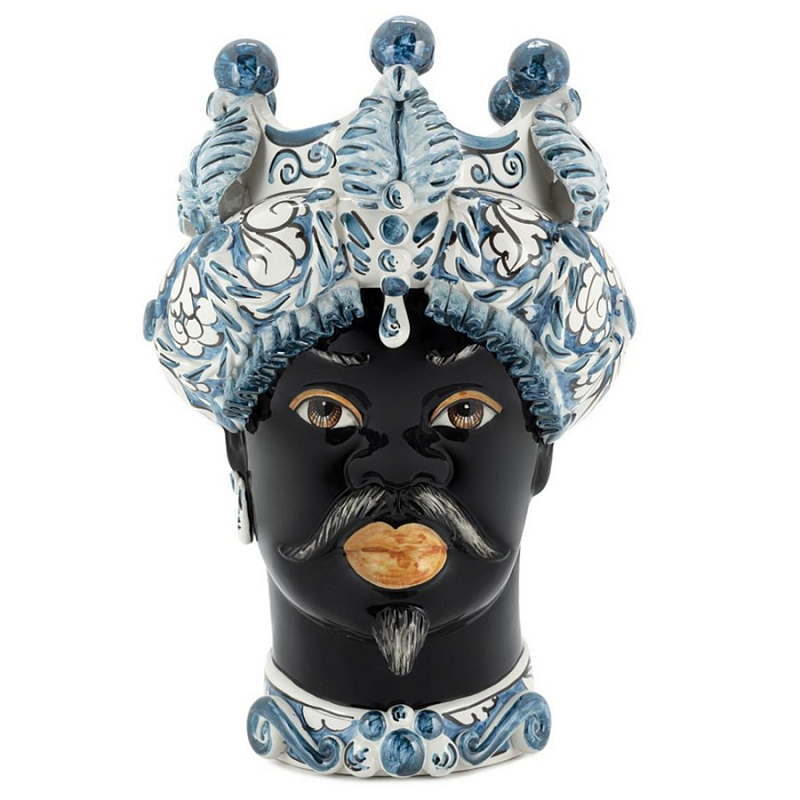 Ваза Ваза Vase Moro Man Medium Leaves Blue Черный Голубой Белый Ваза Ваза Vase Moro Man Medium Leaves Blue Черный Голубой Белый в Рязани | Loft Concept
