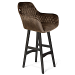 Барный стул со спинкой и подлокотниками на 4-х черных ножках Douglas Rhombus Коричневый Велюр варинант исполнения - 1 | Loft Concept в Рязани