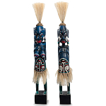 Комплект из 2-х деревянных статуэток Asmat Straw Headdress Statuettes Blue Red варинант исполнения - 5 | Loft Concept в Рязани