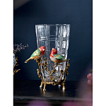 Ваза стеклянная прозрачная с бронзовым основанием в виде ветвей и фарфоровыми птичками Eden Garden варинант исполнения - 3 | Loft Concept в Рязани