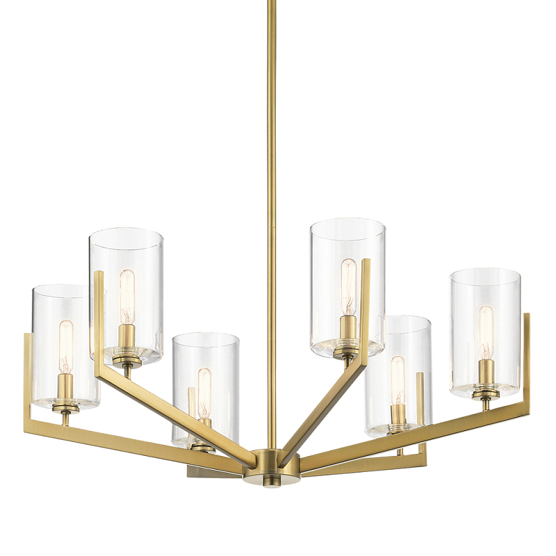 Люстра с 6-ю прозрачными цилиндрическими плафонами Kichler Латунь Прозрачное Стекло Никель в Рязани | Loft Concept 