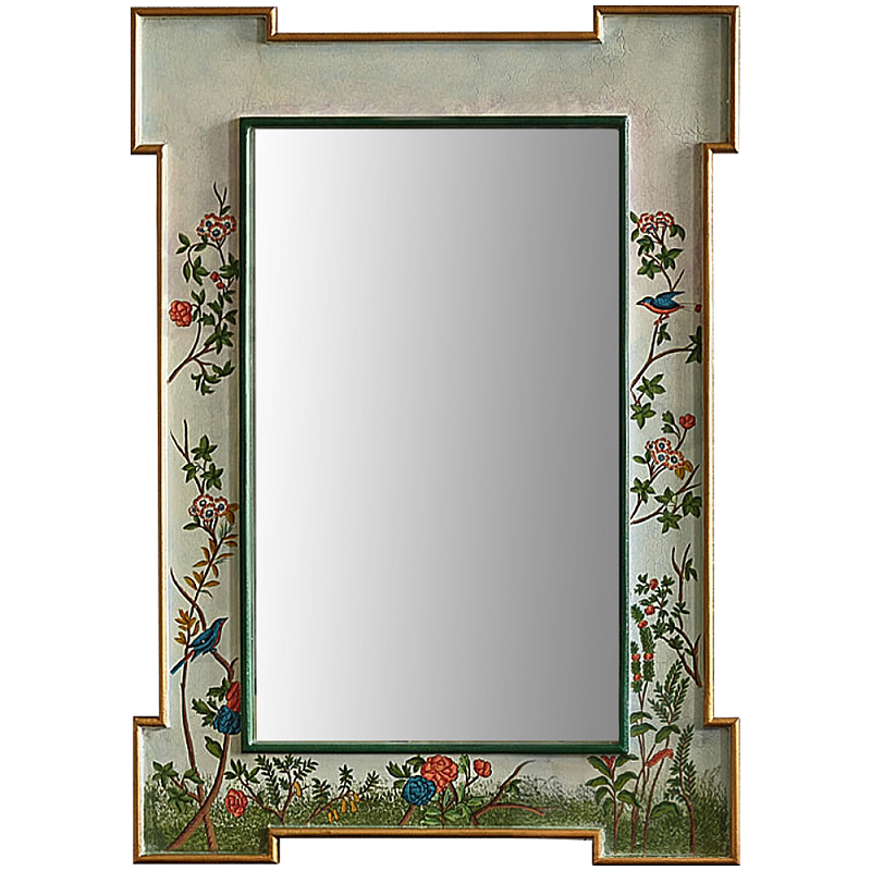 Зеркало в стиле Шинуазри ручная роспись Chinoiserie Garden White Mirror Мульти Белый в Рязани | Loft Concept 