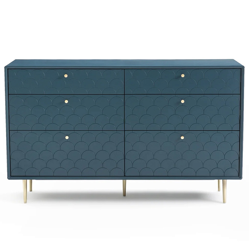 Комод с 6 выдвижными ящиками Scale Ornament Blue Chest of Drawers Латунь Синий Комод с 6 выдвижными ящиками Scale Ornament Blue Chest of Drawers Латунь Синий в Рязани | Loft Concept