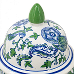 Ваза с крышкой и зелено-голубым рисунком на белом фоне 51 см Blue & White Ornament варинант исполнения - 3 | Loft Concept в Рязани