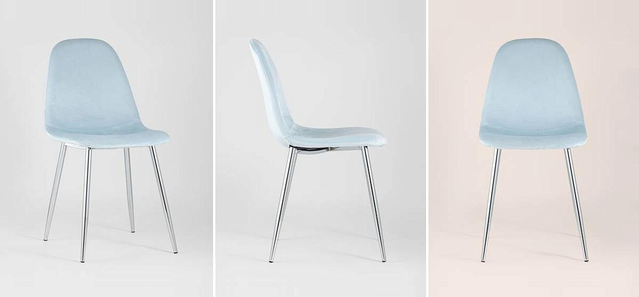 Стул Archie Chair Пастельно-Голубой Велюр Хромированные ножки Стул Archie Chair Пастельно-Голубой Велюр Хромированные ножки - Loft-Concept в Рязани