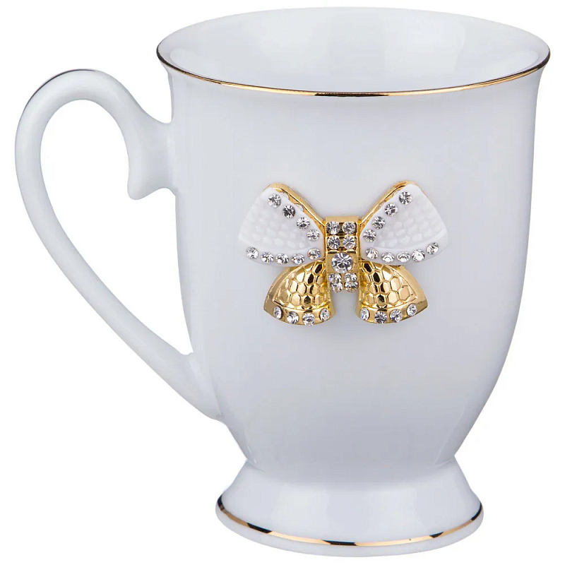 Кружка из фарфора белая со стразами 300 мл Shine Porcelain Белый Золотой Кружка из фарфора белая со стразами 300 мл Shine Porcelain Белый Золотой в Рязани | Loft Concept
