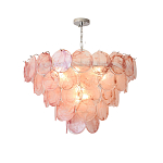 Люстра с каскадом из круглых розовых стеклянных дисков Pink Light Waterfall варинант исполнения - 4 | Loft Concept в Рязани