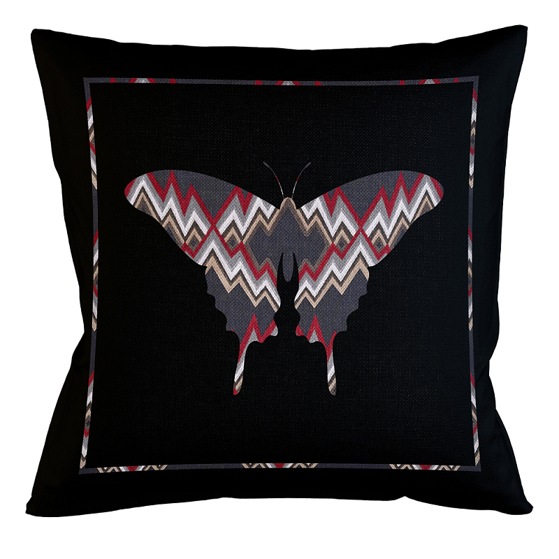 Подушка декоративная бабочка цветной орнамент Ikat Pattern Мульти Бежевый Черный Подушка декоративная бабочка цветной орнамент Ikat Pattern Мульти Бежевый Черный в Рязани | Loft Concept