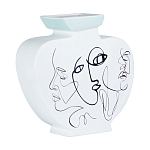 Ваза плоская белая с абстрактными черными линиями в форме лиц Faces of Imagination варинант исполнения - 1 | Loft Concept в Рязани