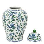Ваза с крышкой и зелено-голубым цветочным узором на белом фоне Blue & White Ornament варинант исполнения - 2 | Loft Concept в Рязани