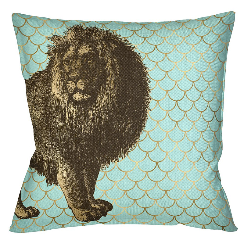Подушка Safari light blue lion Бирюзовый Глянцевое золото Подушка Safari light blue lion Бирюзовый Глянцевое золото в Рязани | Loft Concept