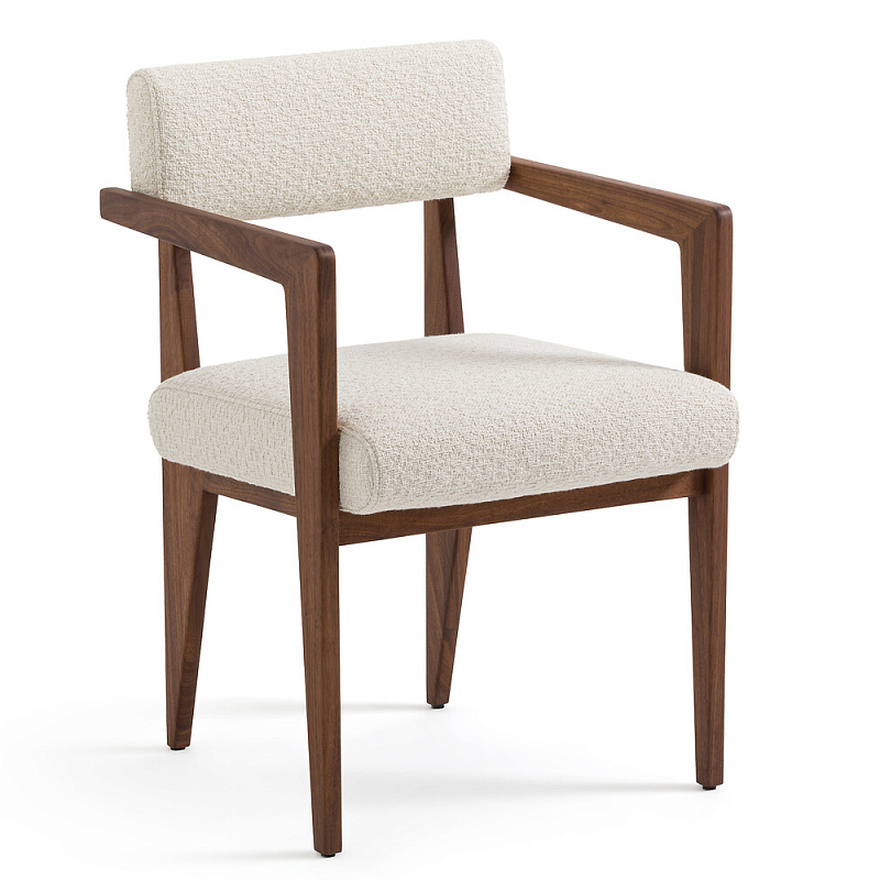 Кресло обеденное Alcove White Boucle из массива ореха Молочный Коричневый Кресло обеденное Alcove White Boucle из массива ореха Молочный Коричневый в Рязани | Loft Concept