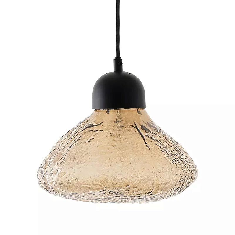 Подвесной светильник с янтарным фактурным плафоном Lamp with Frozen Glass Effect Янтарный Черный Подвесной светильник с янтарным фактурным плафоном Lamp with Frozen Glass Effect Янтарный Черный в Рязани | Loft Concept