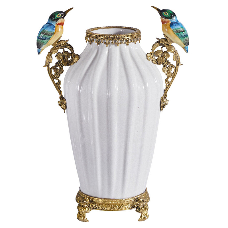 Ваза белого цвета из фарфора с птичкми White Garden Белый Бронза Мульти в Рязани | Loft Concept 