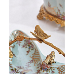 Блюдо из голубого фарфора с бронзовой ручкой в виде ветки Blue Garden варинант исполнения - 5 | Loft Concept в Рязани