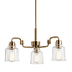 Люстра цвета латунь с 3-мя прозрачными стеклянными плафонами Kichler варинант исполнения - 1 | Loft Concept в Рязани