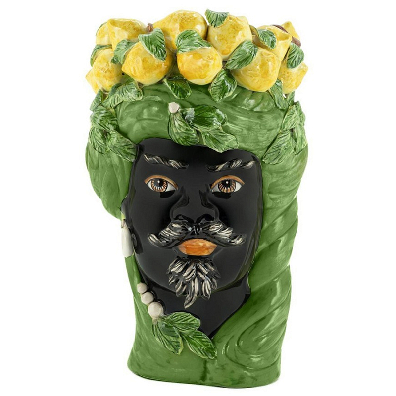 Ваза Vase Lemon Head Man Green Big Черный Желтый Зеленый Ваза Vase Lemon Head Man Green Big Черный Желтый Зеленый в Рязани | Loft Concept