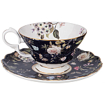 Чайный набор из фарфора темно-синий с рисунком цветов на 6 персон 12 предметов 280 мл Garden Whisper Porcelain Set  варинант исполнения - 4 | Loft Concept в Рязани