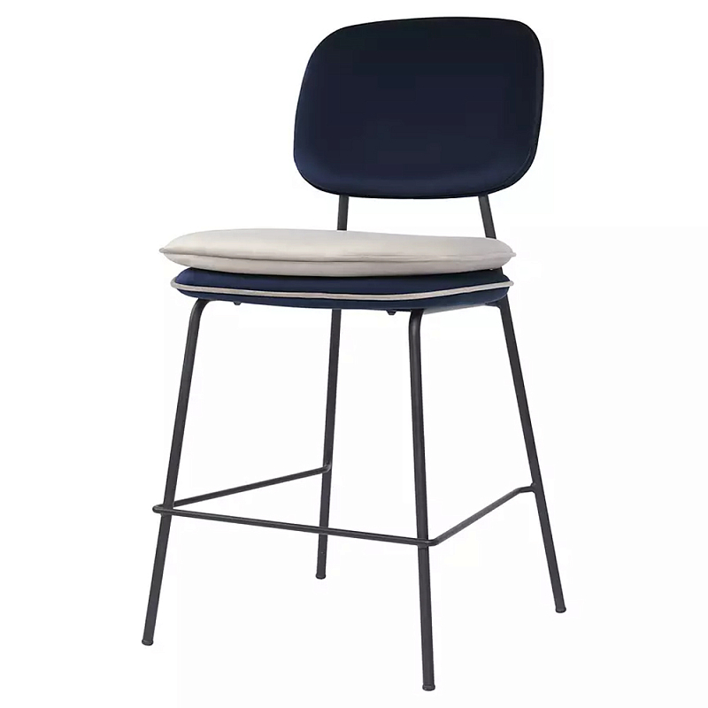 Стул полубарный мягкий с контрастным кантом Soft Velor Chair Темно-синий Бордовый Бежевый Стул полубарный мягкий с контрастным кантом Soft Velor Chair Темно-синий Бордовый Бежевый в Рязани | Loft Concept