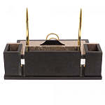 Настольный письменный набор из бежевого мрамора с часами и гербом Marble Accessory варинант исполнения - 3 | Loft Concept в Рязани