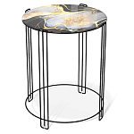 Стол журнальный круглый со столешницей из стекла Gold and Black Marble варинант исполнения - 1 | Loft Concept в Рязани