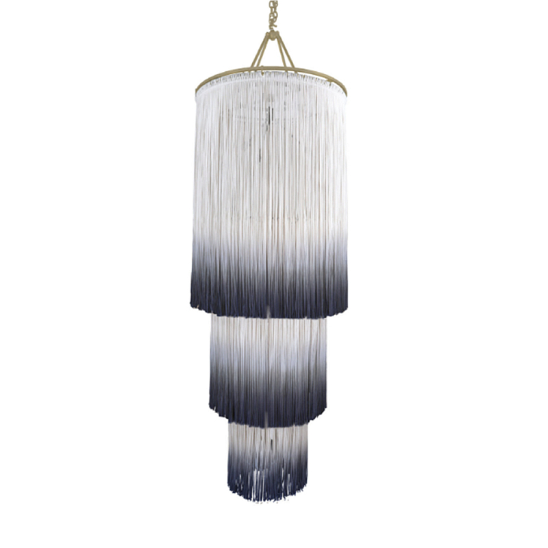 Люстра круглая трехъярусная из бахромы Indigo Gradient Braided Fringe Синий Белый Люстра круглая трехъярусная из бахромы Indigo Gradient Braided Fringe Синий Белый в Рязани | Loft Concept