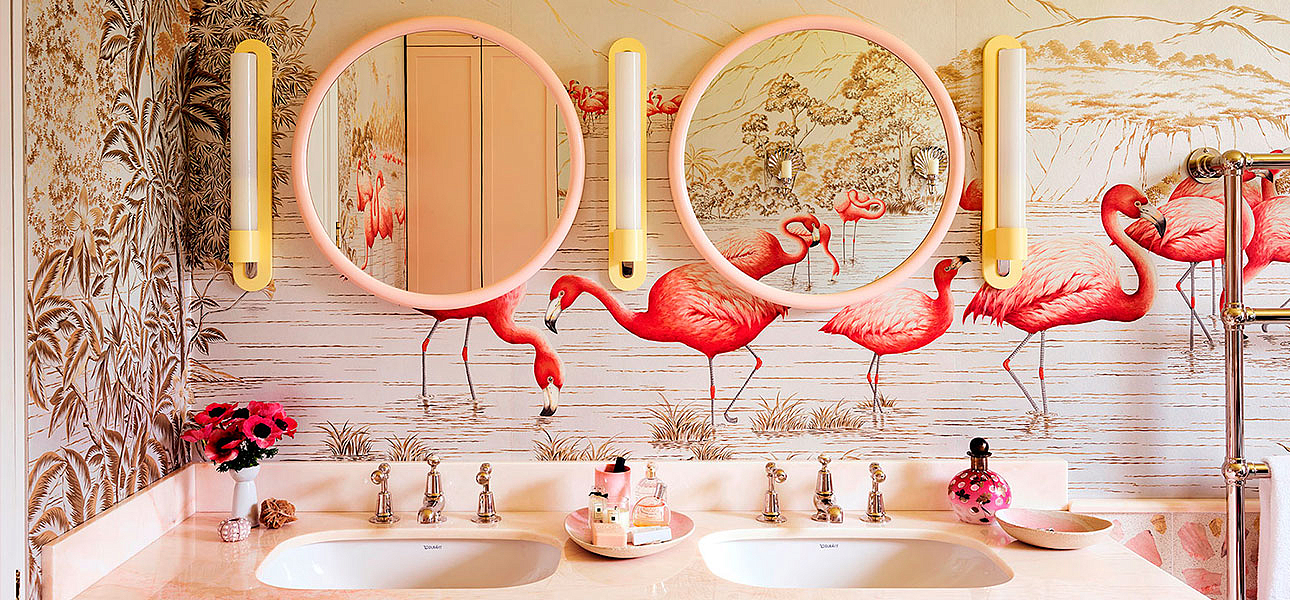 Обои ручная роспись Flamingos Colourway SC-120 on Sterling Silver gilded Xuan paper Обои ручная роспись Flamingos Colourway SC-120 on Sterling Silver gilded Xuan paper - Loft-Concept в Рязани
