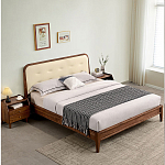 Кровать двуспальная с каркасом из дерева и мягким изголовьем Moon Walnut Bed варинант исполнения - 8 | Loft Concept в Рязани