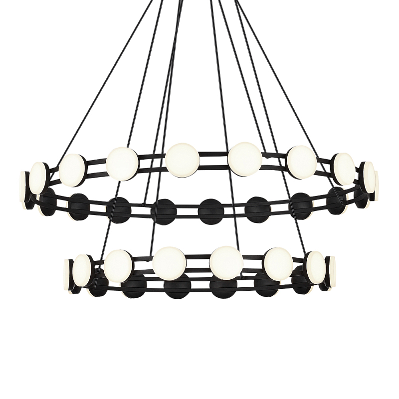Люстра двухъярусная с круглыми светодиодными источниками света Maxine Light Черный Золотой Белый в Рязани | Loft Concept 