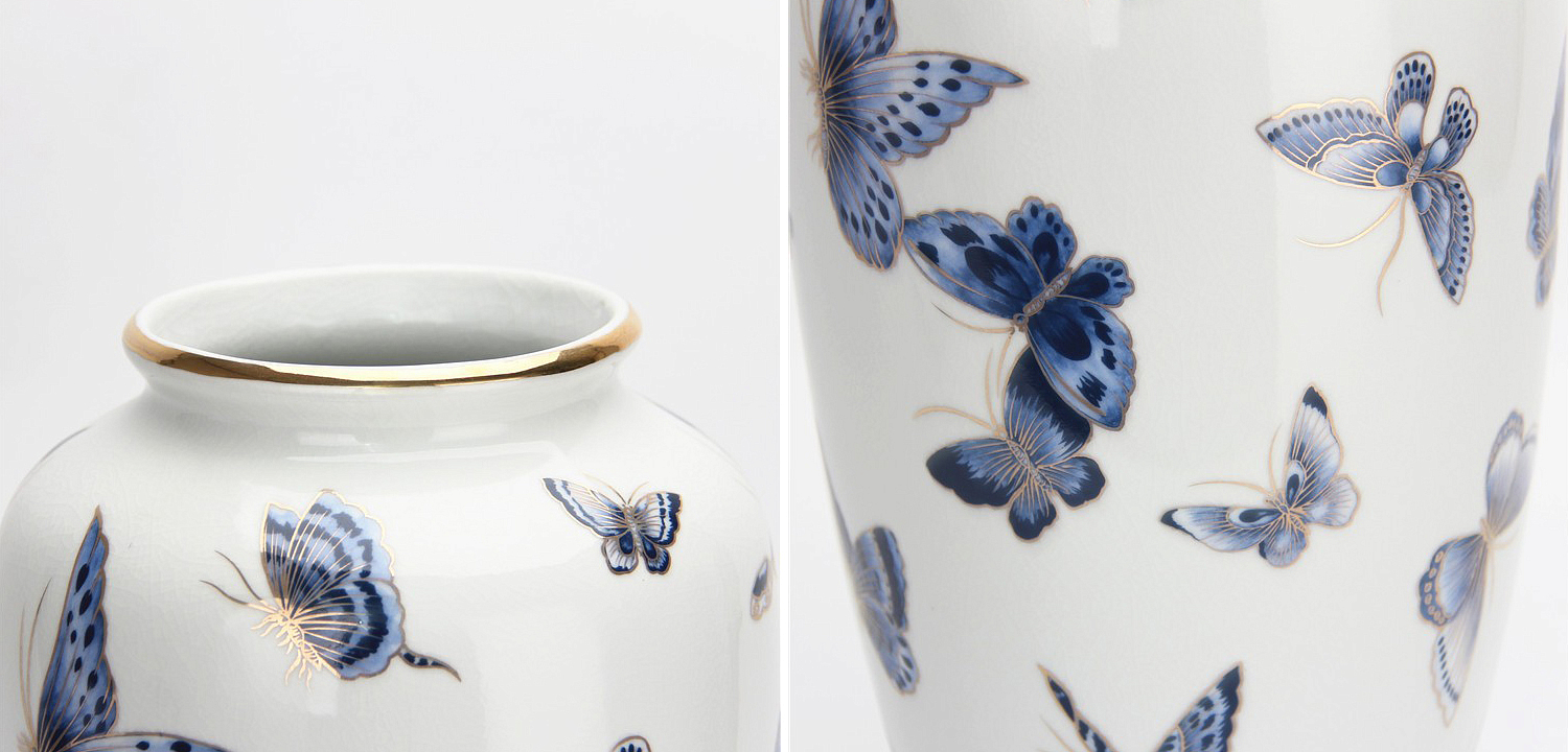Ваза Porcelain Butterfly Blue and Gold Vase Ваза Porcelain Butterfly Blue and Gold Vase - Loft-Concept в Рязани