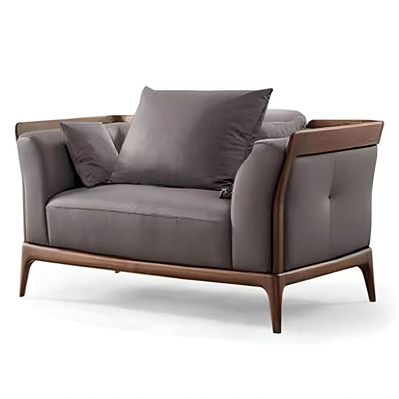 Кресло большое c каркасом из массива дерева Walnut Armchair Орех Кресло большое c каркасом из массива дерева Walnut Armchair Орех в Рязани | Loft Concept