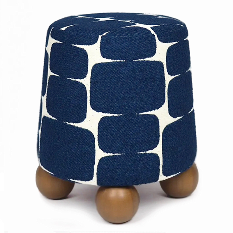 Пуф Wakonda с Круглыми  ножками Синий орнамент  Белый Темно-синий Коричневый в Рязани | Loft Concept 