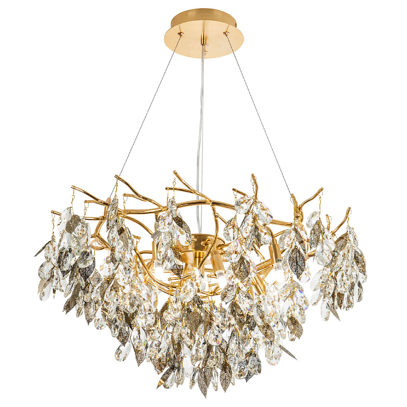 Люстра с хрустальными подвесками и металлическими в виде листьев Fairytree Light Chandelier 9 Золотой Прозрачный Люстра с хрустальными подвесками и металлическими в виде листьев Fairytree Light Chandelier 9 Золотой Прозрачный в Рязани | Loft Concept
