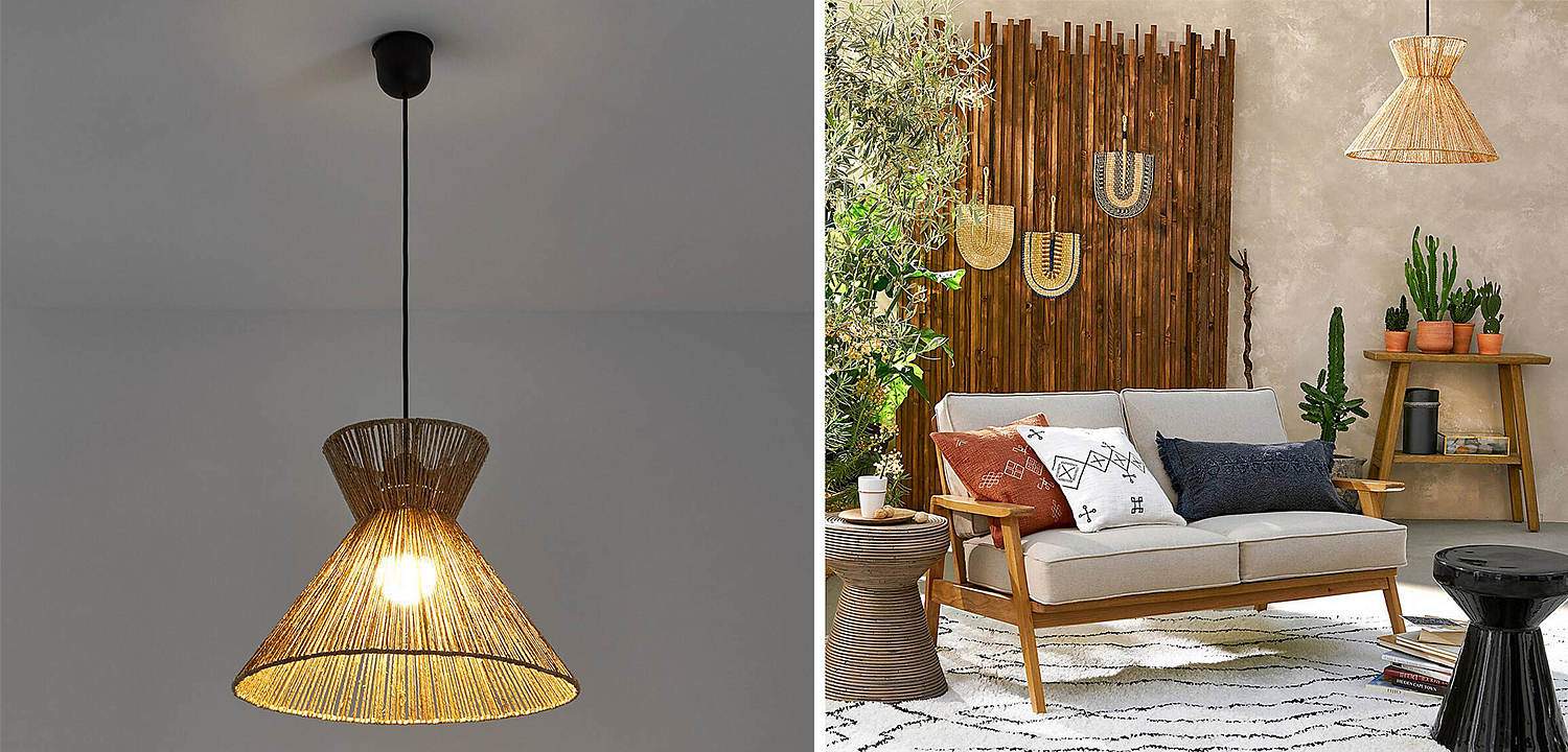 Подвесной светильник Signe Wicker Hemp Beige Horn Подвесной светильник Signe Wicker Hemp Beige Horn - Loft-Concept в Рязани