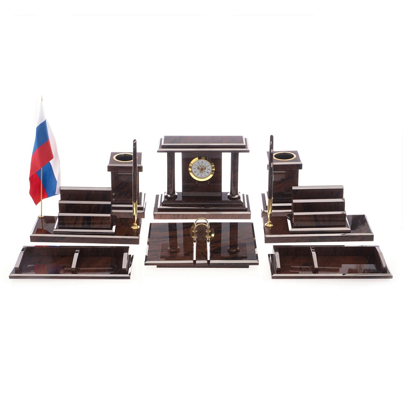 Настольный письменный набор из природного камня обсидиана Team leader Коричневый Бронза в Рязани | Loft Concept 